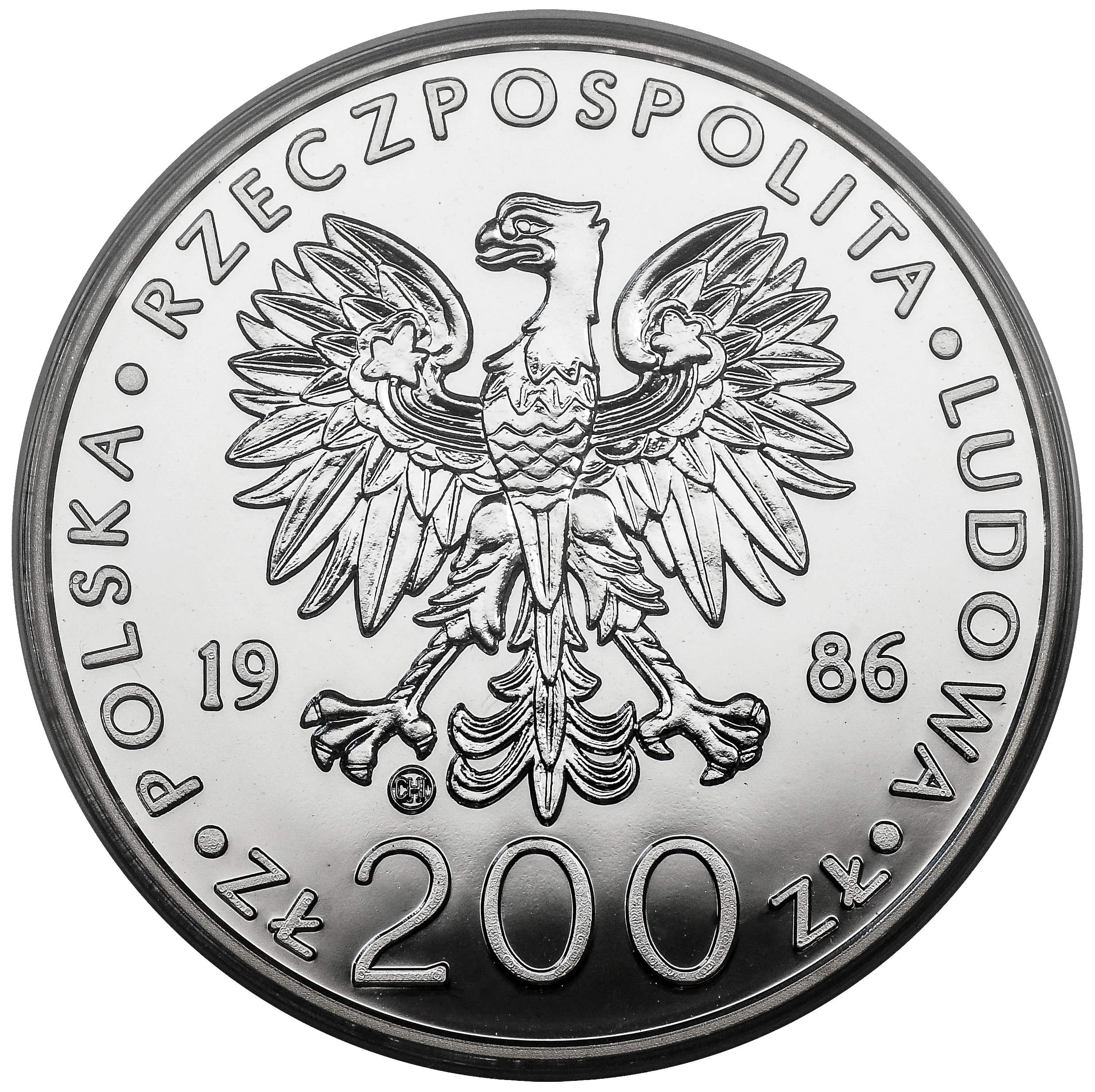 PRL - 200 zł 1986 Jan Paweł II - Valcambi - stempel zwykły - nakład 32 sztuki - obrazek 2