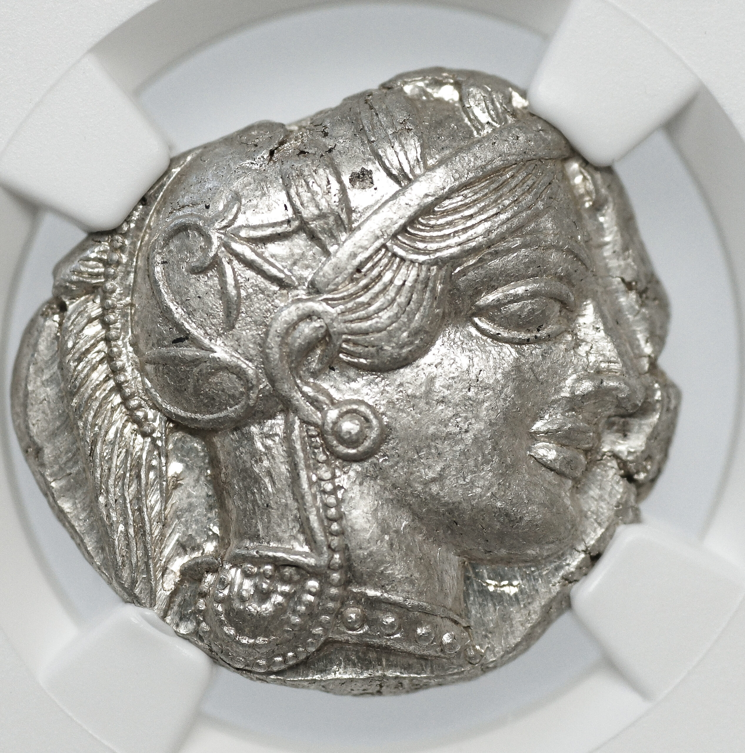 Grecja Attyka Ateny - Tetradrachma "Ateńska Sówka" 440–404 p.n.e. NGC Ch AU - Strike 4/5 | Surface 4/5 - obrazek 2