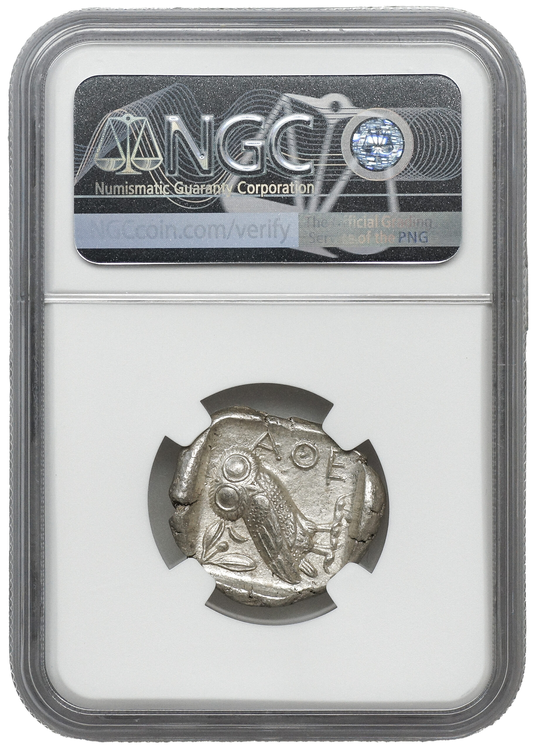 Grecja Attyka Ateny - Tetradrachma "Ateńska Sówka" 440–404 p.n.e. NGC Ch AU - Strike 4/5 | Surface 4/5 - obrazek 3
