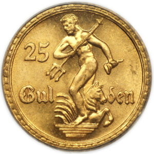 25 Guldenów 1930 – Wolne Miasto Gdańsk – PCGS MS65 - Piękny egzemplarz