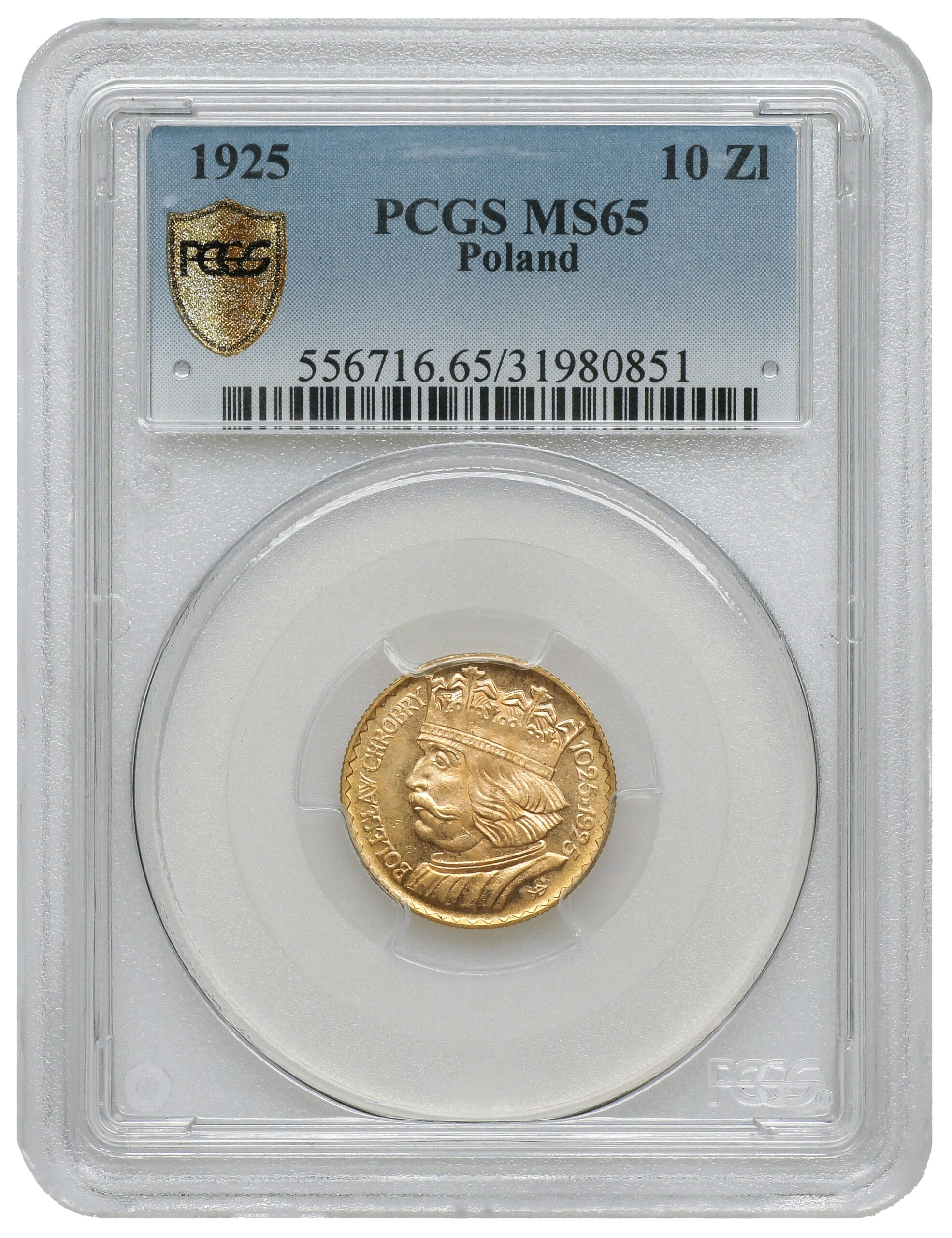 II RP – 10 zł 1925 Bolesław Chrobry – MS65 PCGS - obrazek 3